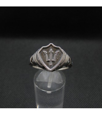 R002092 Sterling Silver Signet Ring Poseidon Symbol Trident Solid Genuine Hallmarked 925